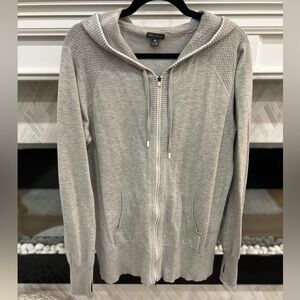 Eddie Bauer Heathered Gray Hooded Cardigan Full Zip Sweater XL Tall